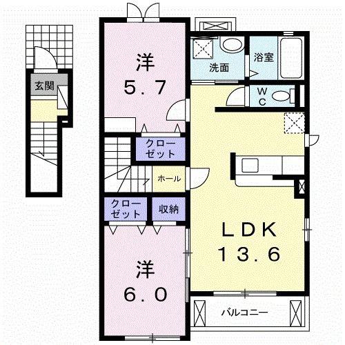 ウエイン ヒルドII(2LDK/2階)の間取り写真