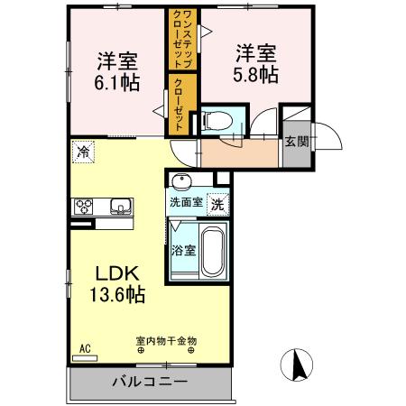 エーデルハイムクロダII(2LDK/3階)の間取り写真