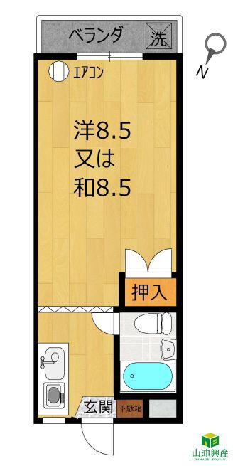 六本木ハイツV(ワンルーム/2階)の間取り写真