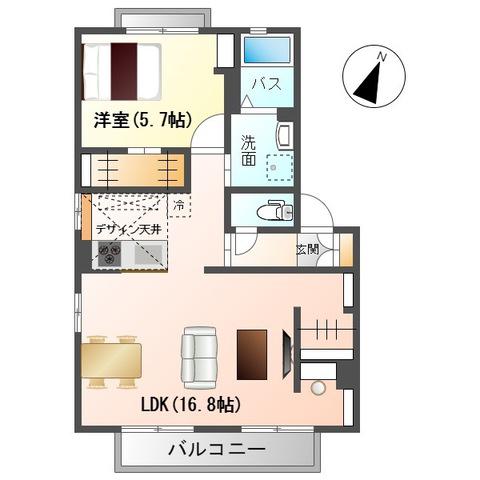 レーヴィンス稲葉(1LDK/2階)の間取り写真