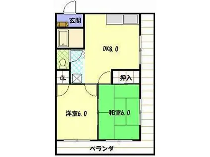 コーポルーシアール(2DK/3階)の間取り写真