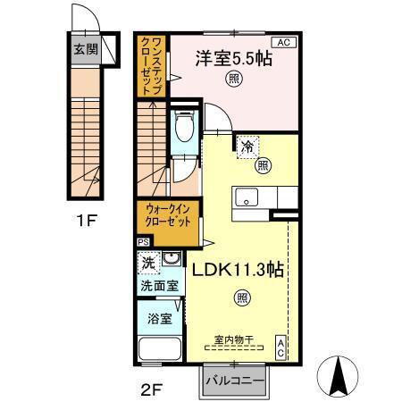 ボヌール A(1LDK/2階)の間取り写真