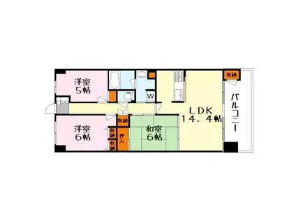ユニハイム草津フレッシア(3LDK/6階)の間取り写真