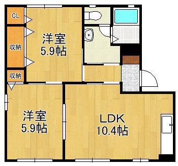 スペリオールF棟(2LDK/1階)の間取り写真