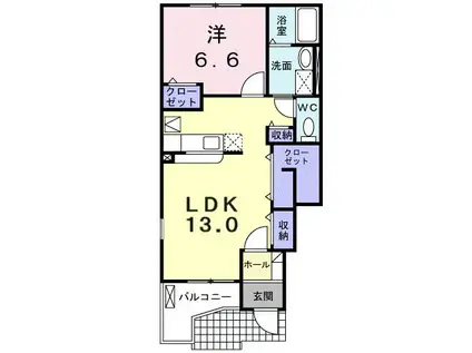 ファスタージュ II(1LDK/1階)の間取り写真