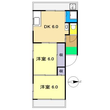 シャトレ青山(2DK/2階)の間取り写真