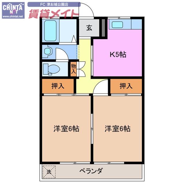 フローラル藤水(2DK/2階)の間取り写真