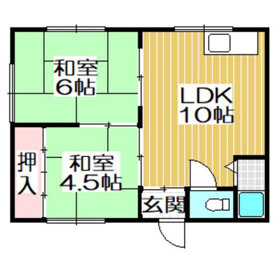 あらいアパート2号棟(2LDK/2階)の間取り写真