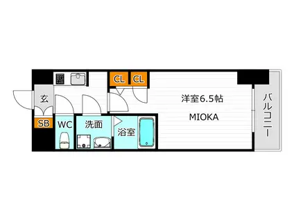 ES-GRANDE長居パークフロント(1K/13階)の間取り写真