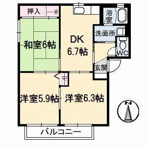 シャーメゾンラヴィ E棟(3DK/1階)の間取り写真