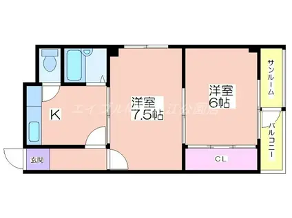 OLIVE御崎(2K/3階)の間取り写真