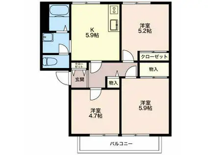 サニーハウスE I(3K/2階)の間取り写真