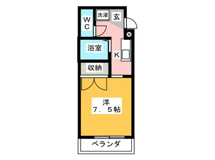 ガーデンヒルズ春日(1K/2階)の間取り写真