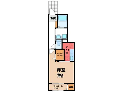 ルーツショアII(1K/1階)の間取り写真