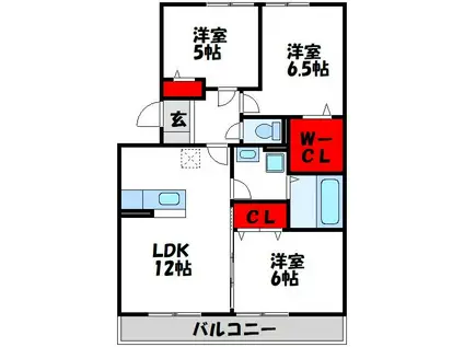 クレールアソウ(3LDK/1階)の間取り写真