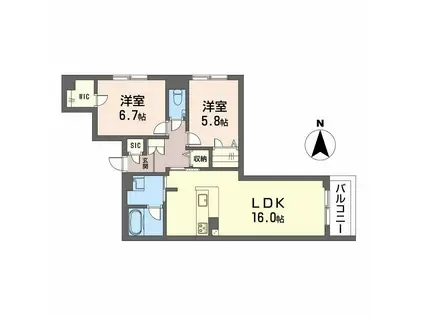 SHAMAISON KIRSCHE(2LDK/2階)の間取り写真