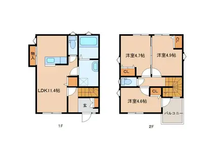 トレステーラルーメ駅川(3LDK/1階)の間取り写真