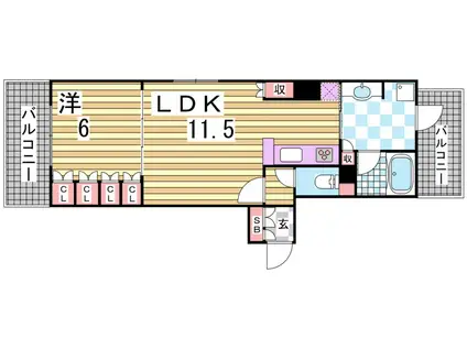 リーガル神戸三宮山手(1LDK/4階)の間取り写真