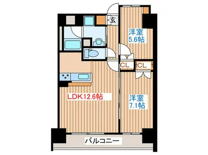 セレブアロース長町(2LDK/5階)の間取り写真