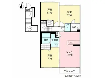 シャーメゾン花立(3LDK/2階)の間取り写真