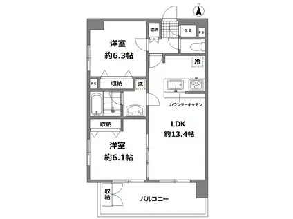 ジーエスグランド永福町 7階(2LDK/7階)の間取り写真