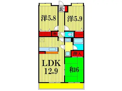 グランディオーズ松飛台(3LDK/7階)の間取り写真