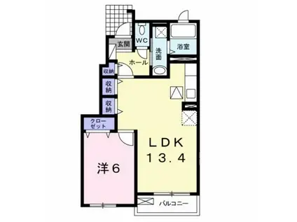 カーサ フィールド(1LDK/1階)の間取り写真