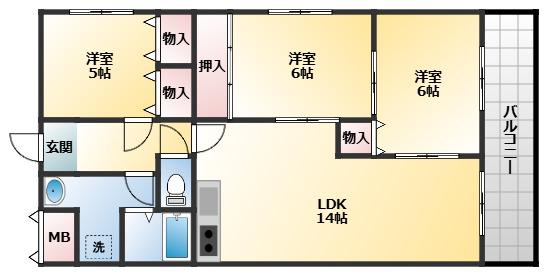 ハウスフル ヨシヒロ(3LDK/4階)の間取り写真