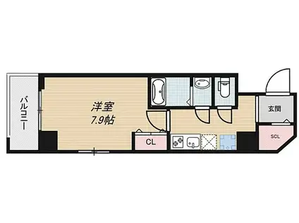 FLAIRNAMBA(1K/7階)の間取り写真