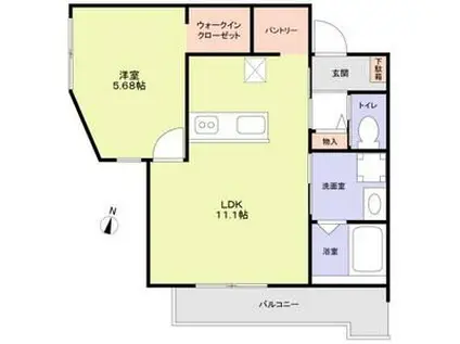 ヴィオラ テラス 北寺尾(1LDK/1階)の間取り写真