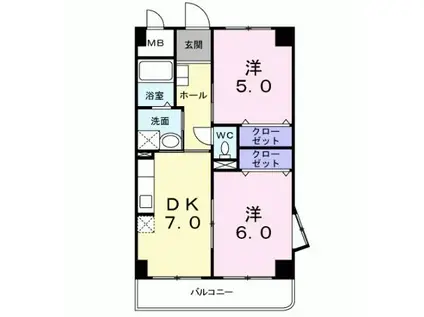 クレアーレ加用(2DK/1階)の間取り写真