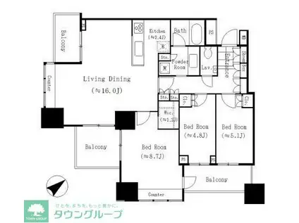 グランドターミナルタワー本八幡(3LDK/29階)の間取り写真