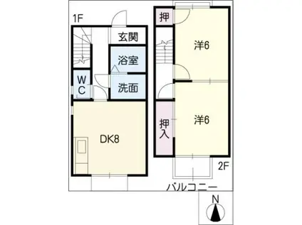 ベル・ラポール(2DK/2階)の間取り写真