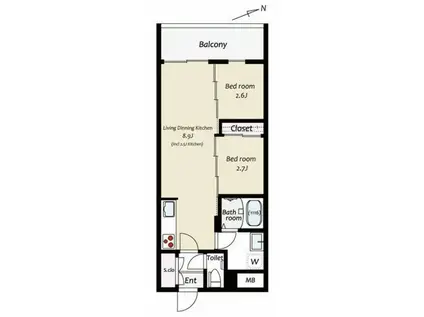 KUZE市川(2LDK/5階)の間取り写真