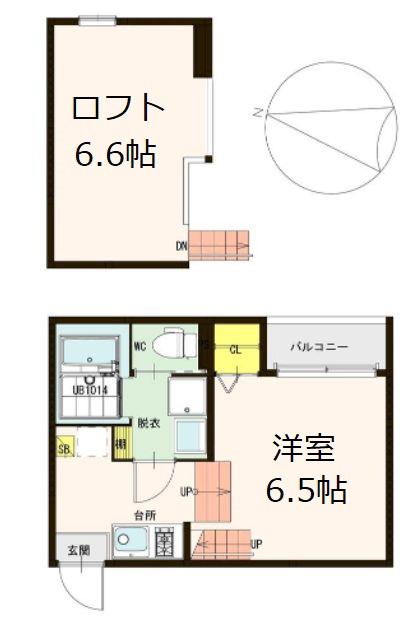 ハーモニーテラス東野八反畑町(1K/2階)の間取り写真