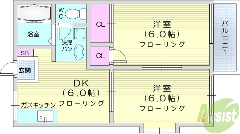 フレグランス南光台(2DK/2階)の間取り写真