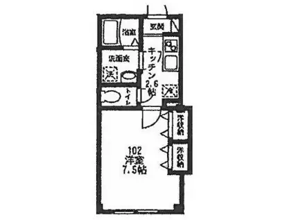 ビューノナガサカ八広4(1K/1階)の間取り写真