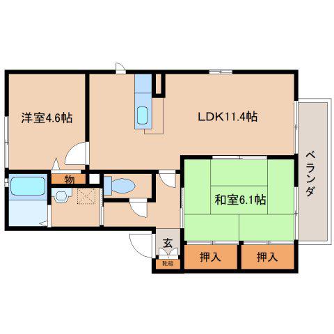 ライン大和C(2LDK/2階)の間取り写真
