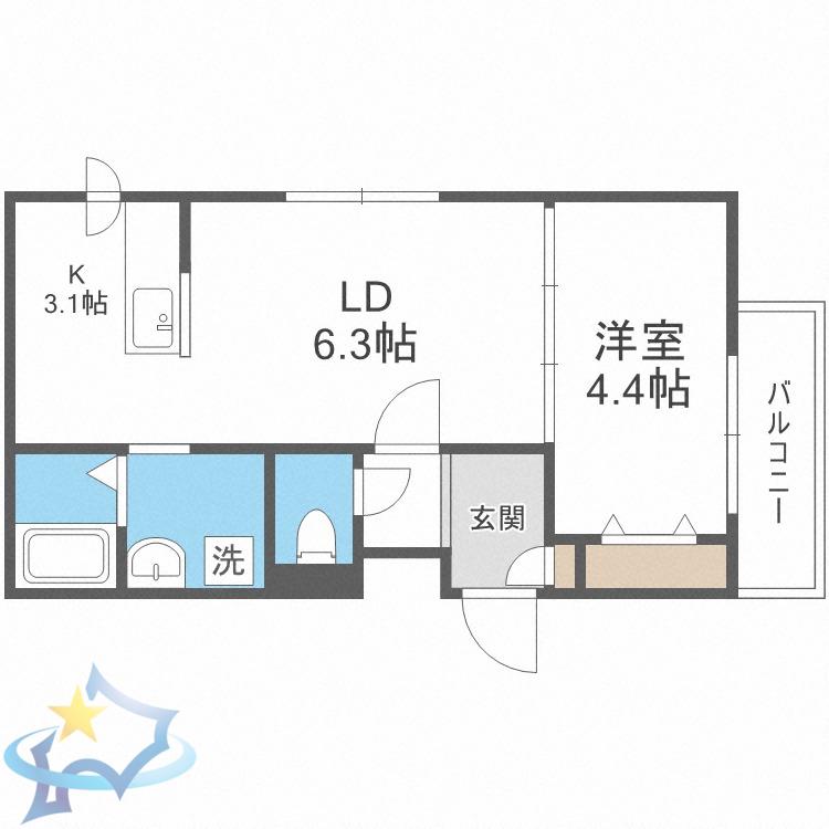 メニーズコート東屯田通(1LDK/4階)の間取り写真
