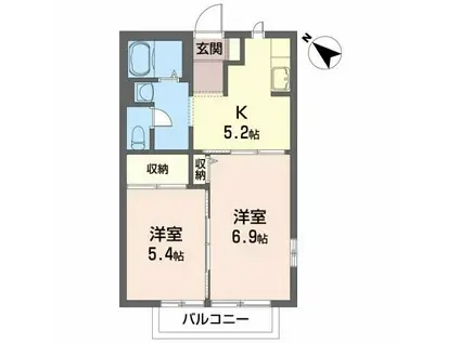 ディアス三本柳 B(2K/2階)の間取り写真