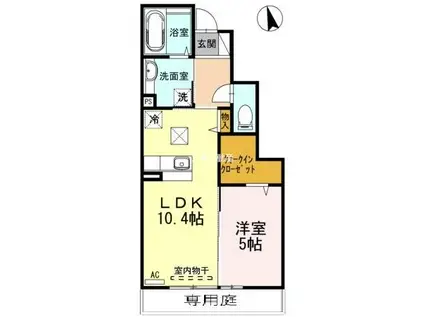 ラルーチェ幸 B棟(1LDK/1階)の間取り写真