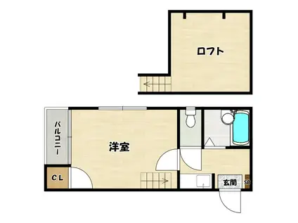 フェリーチェ唐人町(1K/2階)の間取り写真