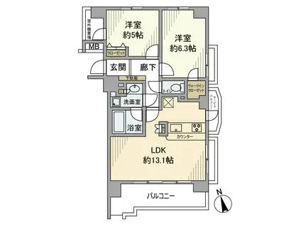クレアシティ品川戸越(2LDK/11階)の間取り写真
