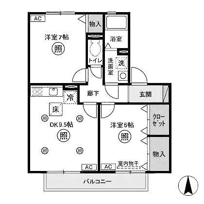 ROYAL GARDEN CASAHARA G(2DK/1階)の間取り写真