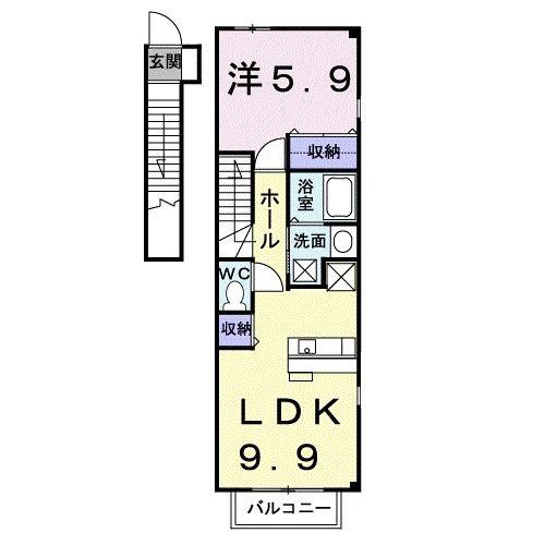 ヴィヴァーチェB(1LDK/2階)の間取り写真