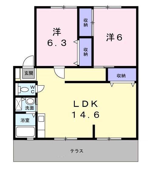 ウィンディア松縄B棟(2LDK/1階)の間取り写真