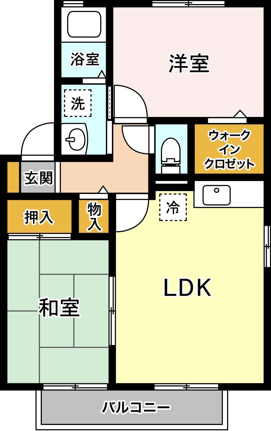 セジュールKAMI F(2LDK/2階)の間取り写真