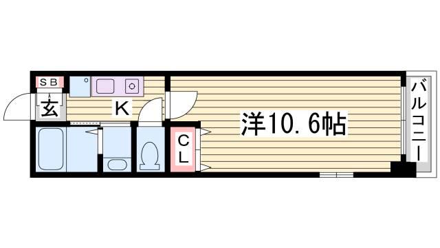 レジディア三宮東(1K/6階)の間取り写真
