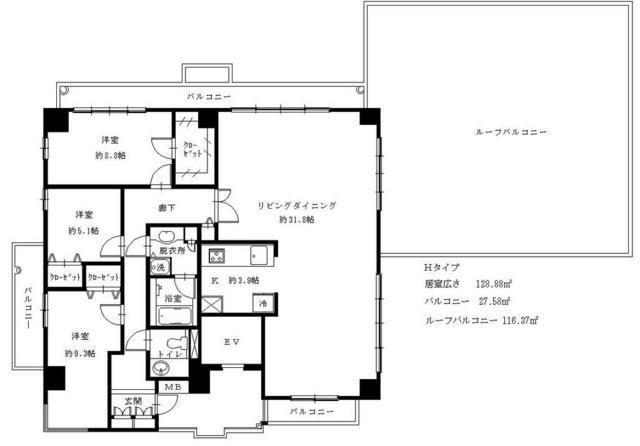 ラナイクラルテ29(3LDK/7階)の間取り写真