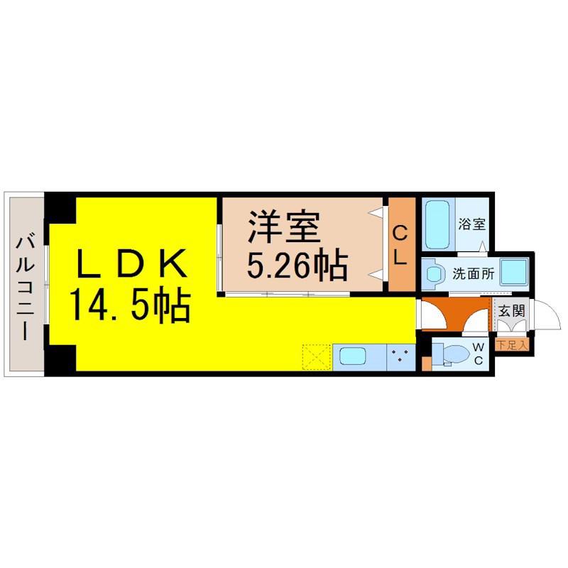 GRANDUKE正木(1LDK/13階)の間取り写真